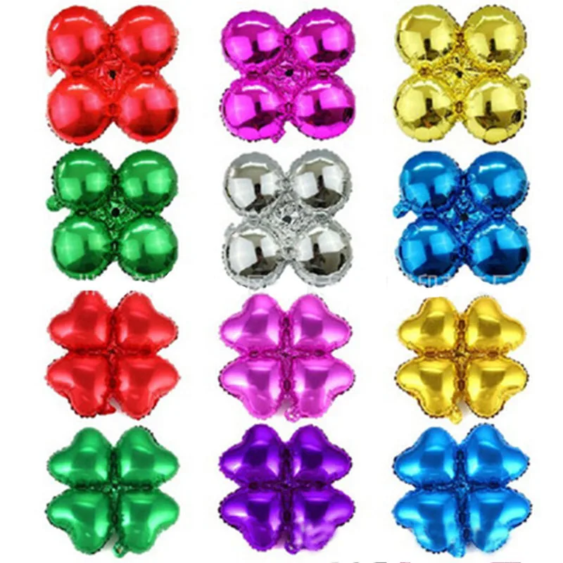 

Four Leaf Clover Aluminum Balloon Round & Heart Petals Foil Balloons For Wedding Birthday Party Decorations Kids Gift Glob