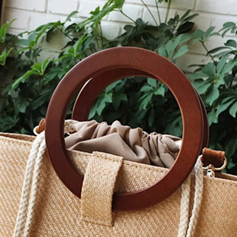 Fashion Women Hot Beach Straw Bags INS Popular Autumn Female Wooden Ring Weave Handbag Casual Lady Knitted Shoulder Bag SS3423 (6)