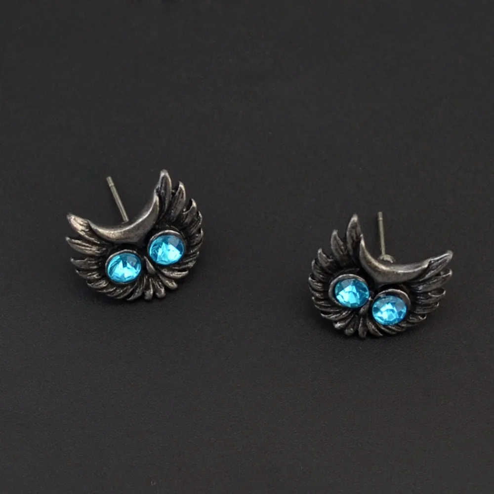 Idealway Винтаж ювелирные изделия милый маленький запонка в форме совы серьги для Для женщин девочек синий и красный цвета со стразами вечерние серьги подарок для лучшего друга