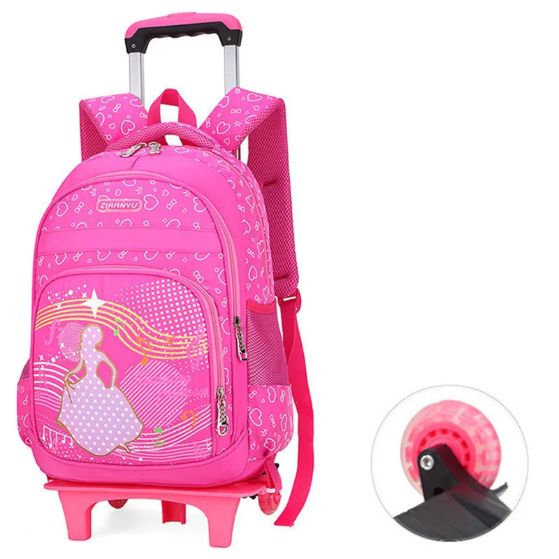 Горячая Распродажа, съемные детские школьные сумки с 2/6 колесами для девочек, рюкзак на колесиках, Детская сумка на колесиках, рюкзак для путешествий - Цвет: 2 wheels rose red