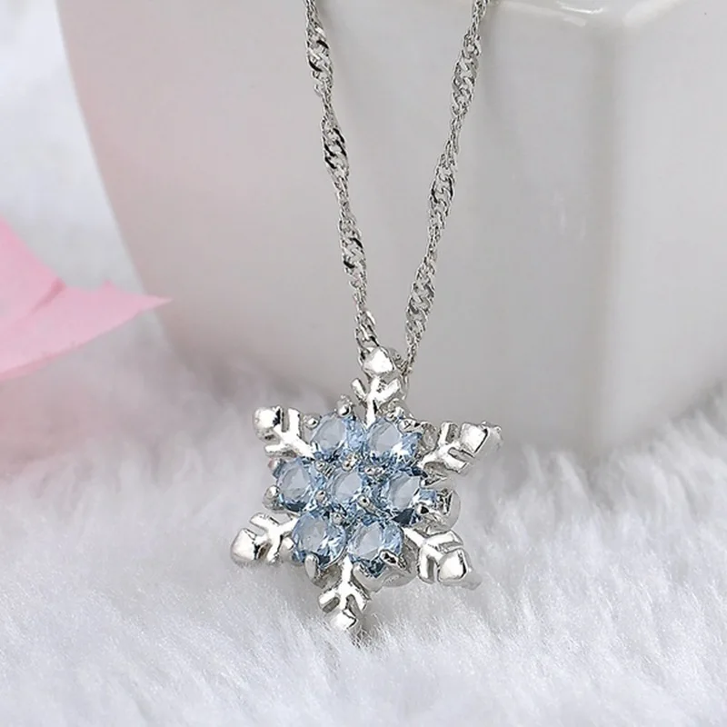 

100% Silver 925 Wedding Pendant Necklace Unique and elegant blue crystal Ice Flower Silver Pendant