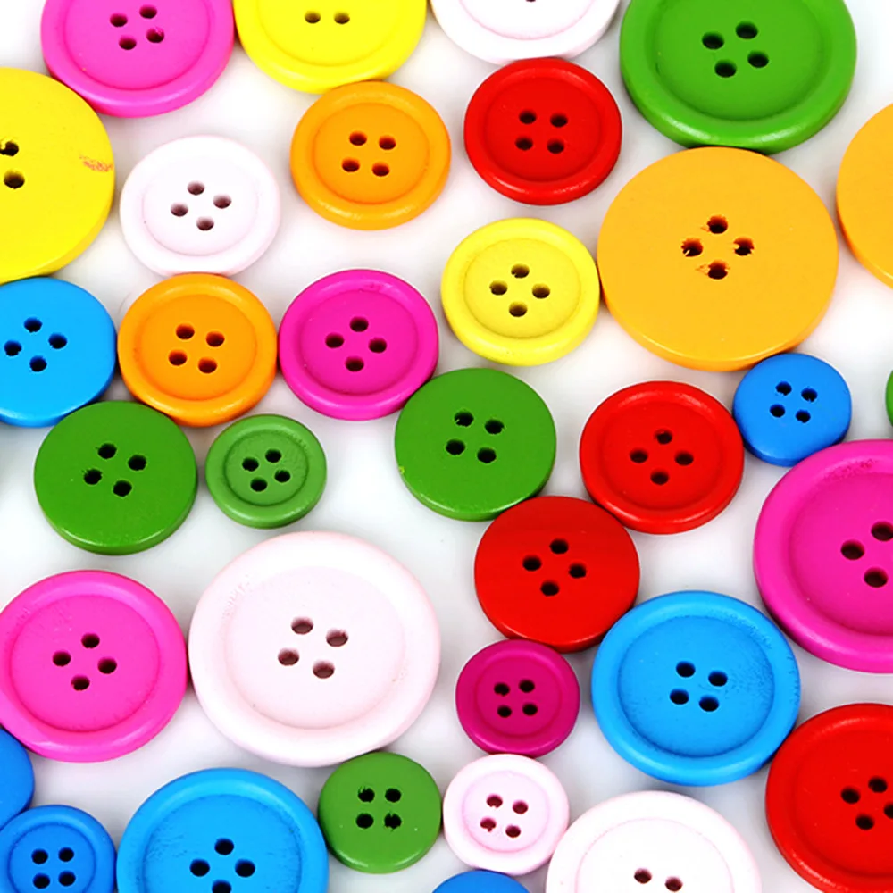 20-100Pcs/lot Four Holes 15/20/25/30mm Random Mixed Color Round Wood Flatback DIY Wooden Buttons Sewing Craft Scrapbooking