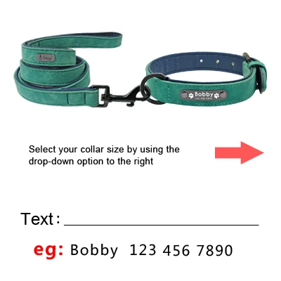 Custom Dog Collars Leather Personalized Pet Dog Tag Collar Leash Lead For Small Medium Large Dogs Pitbull Bulldog Pugs Beagle Green Set