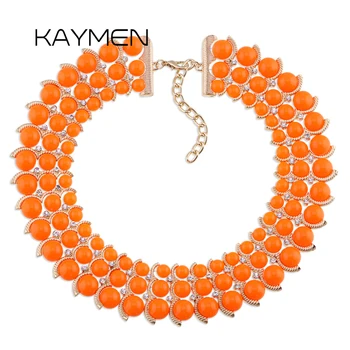 

KAYMEN Sweet Cute 5 Colors Strand Choker Necklace for Girl Golden Plated Inlaid Rhinestones and Top Acrylic Beads Necklaces