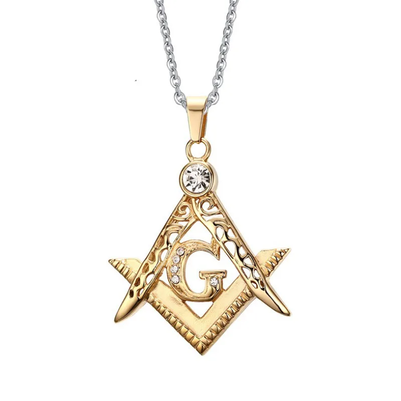 

Stainless Steel Masonics with Zircon Gold Pendant Titanium Steel G Letter Pendant Necklace