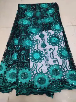 

2018 High Quality African Lace Fabric Green French Net Embroidery Tulle Lace Fabric For Nigerian Wedding Party Dress(-19-7