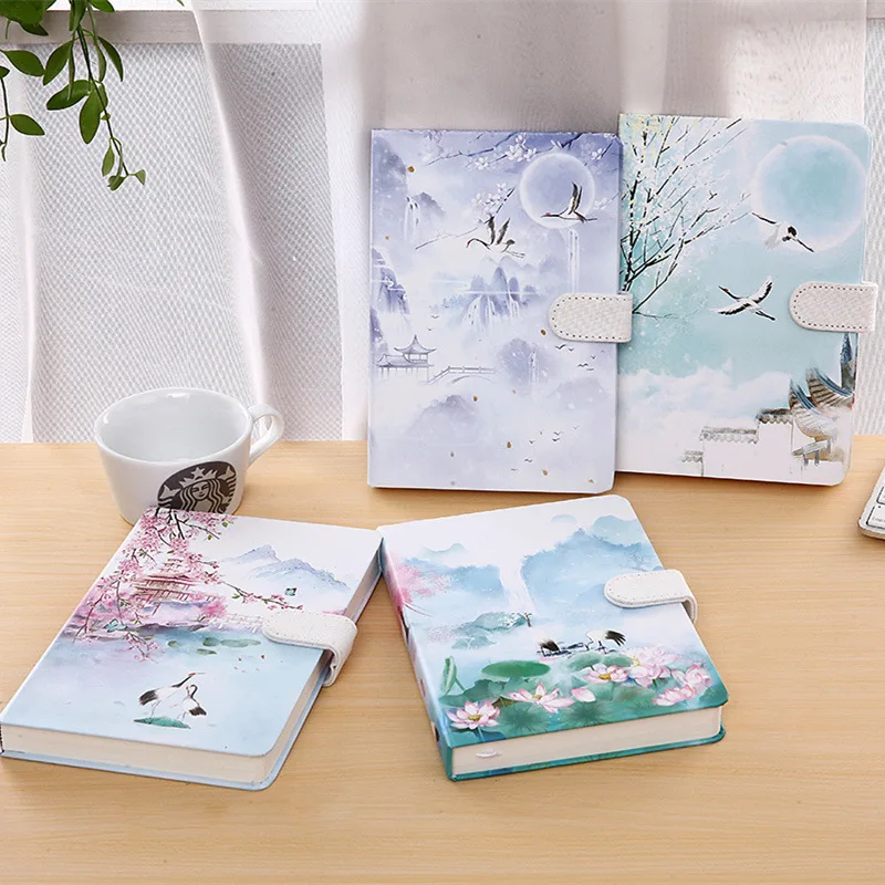 

Creative Stationery Chinese Style Notebook Cranes Vintage Hardcover Magnetic Buckle Notebooks A5 Diary Notepad Filofax Note Book