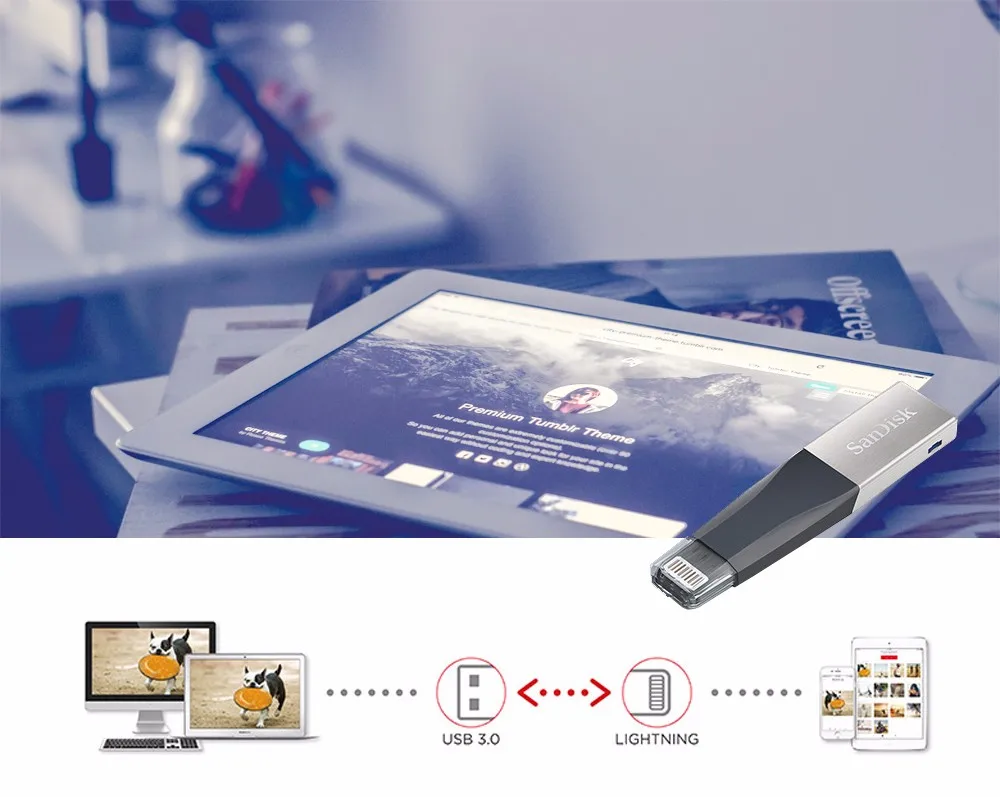  SanDisk USB Flash Drive iXPand OTG Lightning Connector U Disk USB 3.0 Stick 32GB 64GB 128GB Pen Dri