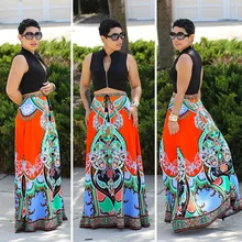 Новая женская юбка длинная Макси молочная шелковая юбка с высокой талией богемная печать большой бюст юбки женская винтажная пляжная юбка