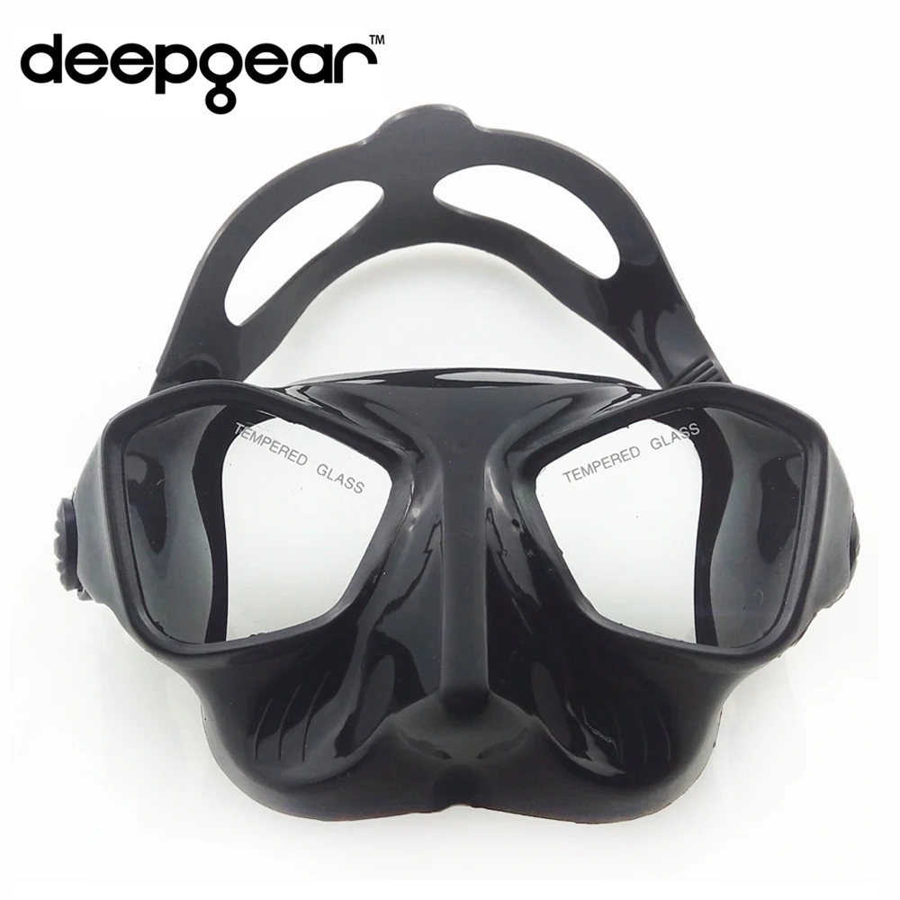 DEEPGEAR Extreme low volume spearfishing mask black silicon freediving mask top spearfishing and dive gears tempered scuba mask wet breathing tube low capacity tempered glass free diving mask j type diving mask black camera base snorkeling set