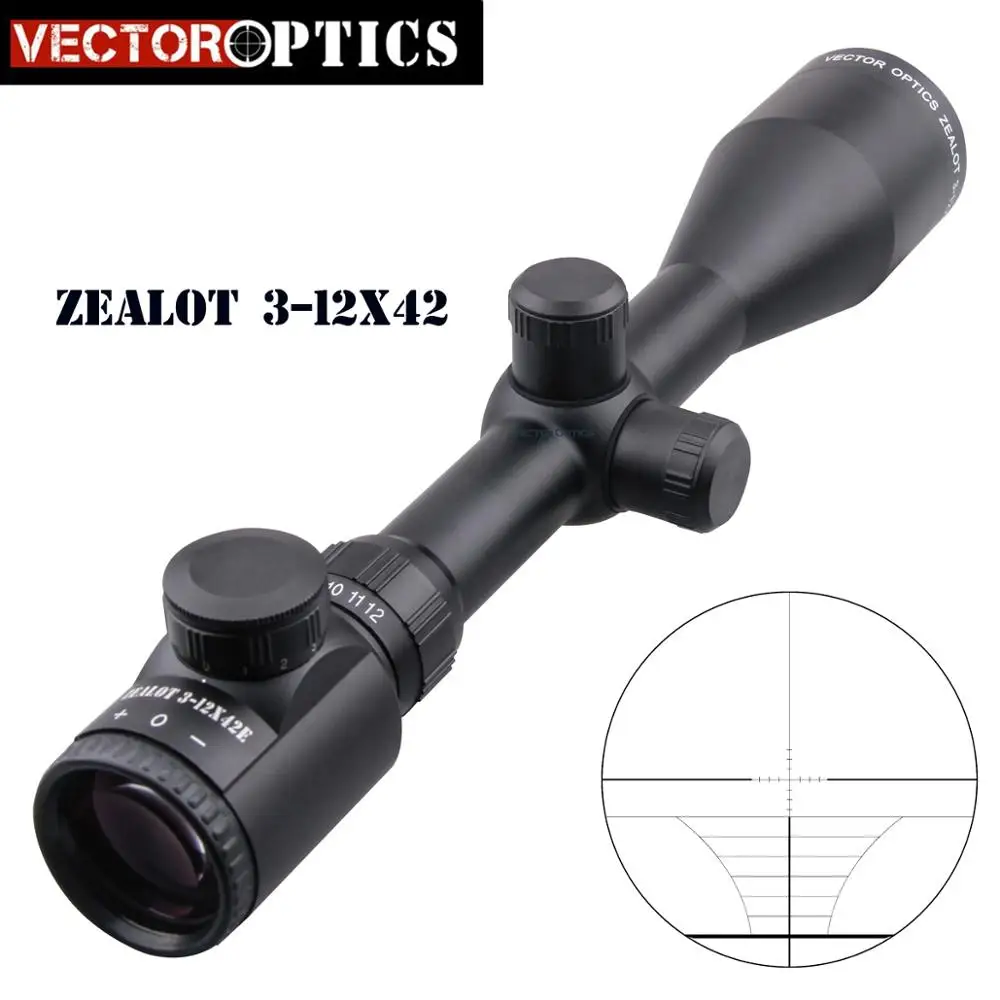 

Vector Optics Zealot 3-12x42 One Inch Hunting Illuminated Rifle Scope with Range Finder Reticle Filup Caps Gun Sight