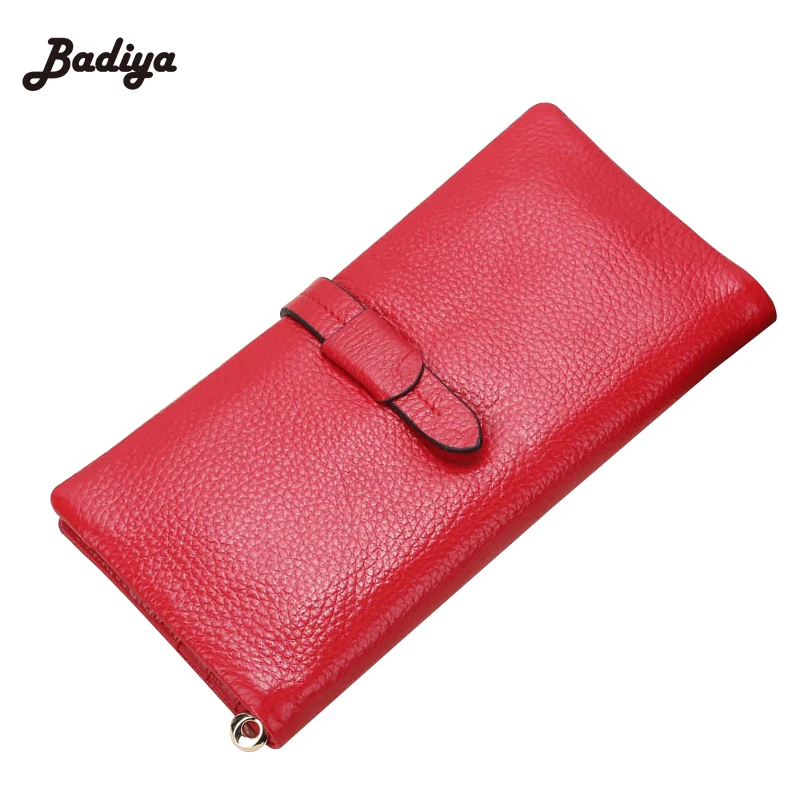 

Genuine Leather Purses European Style Long Wallet Women Elegant Female Red Women's Wallets 2 Fold Hasp Clutch Purses For Ladies