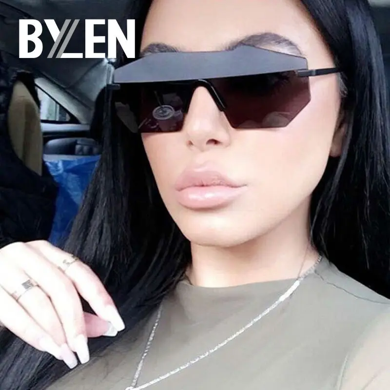 

Rimless Sunglasses Unisex Big Frame Integrated Brand Designer Goggle Mirror UV400 Sun Glasses Women Eyewear