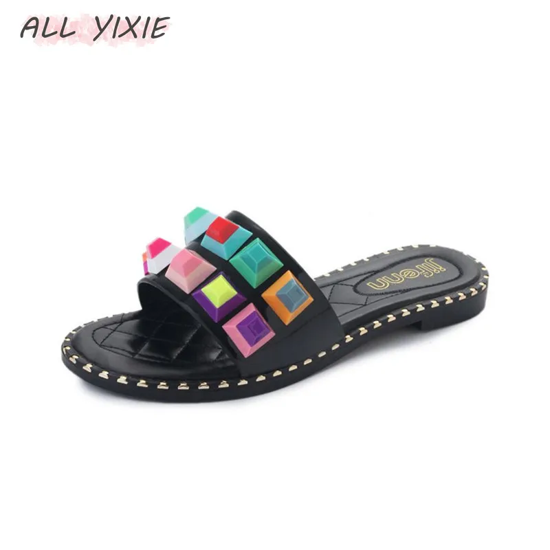 

ALL YIXIE 2019 Rivet Leather Summer Women Slippers Sandals Mixed Colorful Open Toe Platform Sandals Punk Style Female Shoes