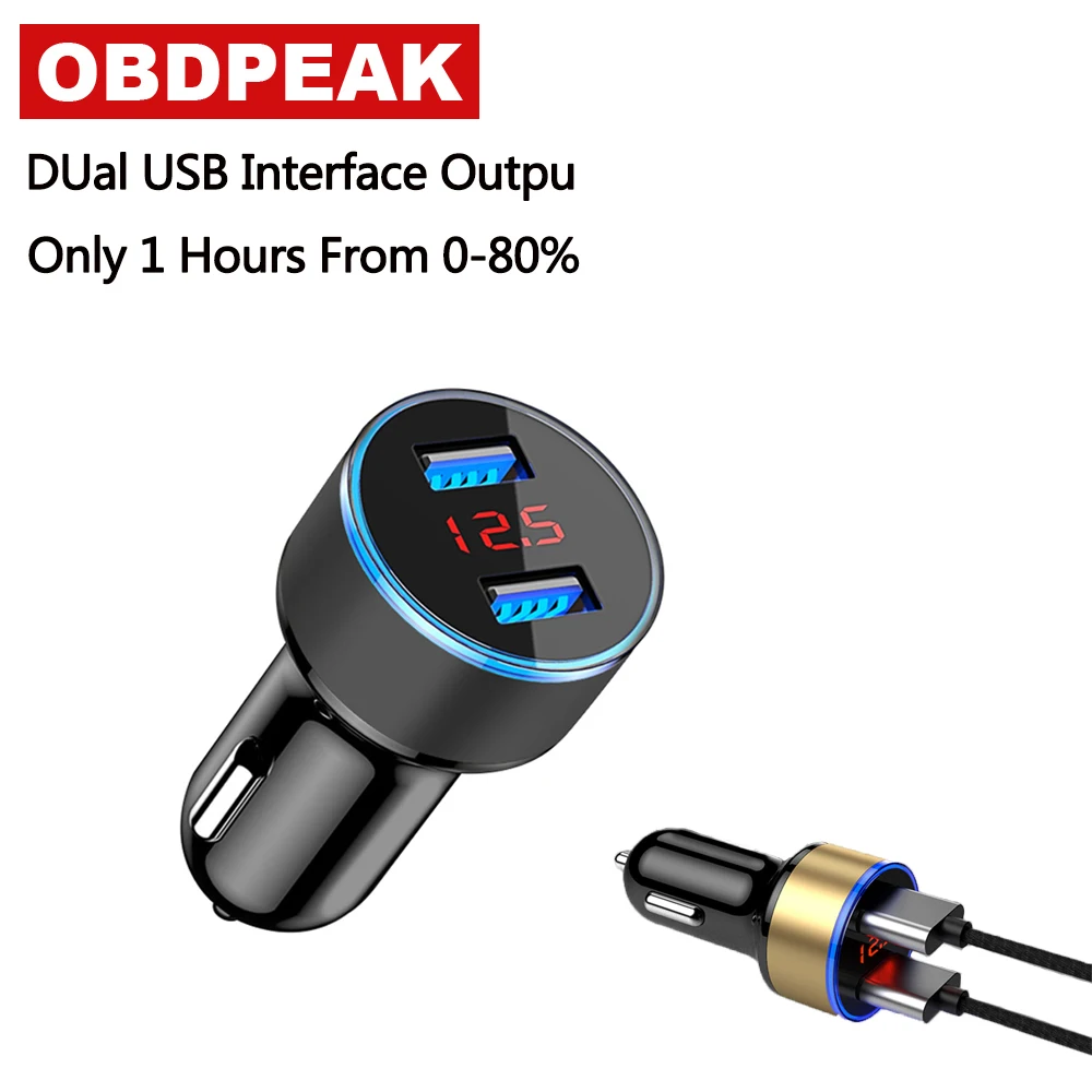 

Car Charger 5V 3.1A With LED Display Universal Dual Usb Phone Car-Charger for Samsung For iPhone 12-24V Cigarette Socket Lighter