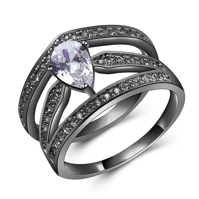 Copper Bridal Wedding Ring Set White Gold Color CZ Simulated Diamonds