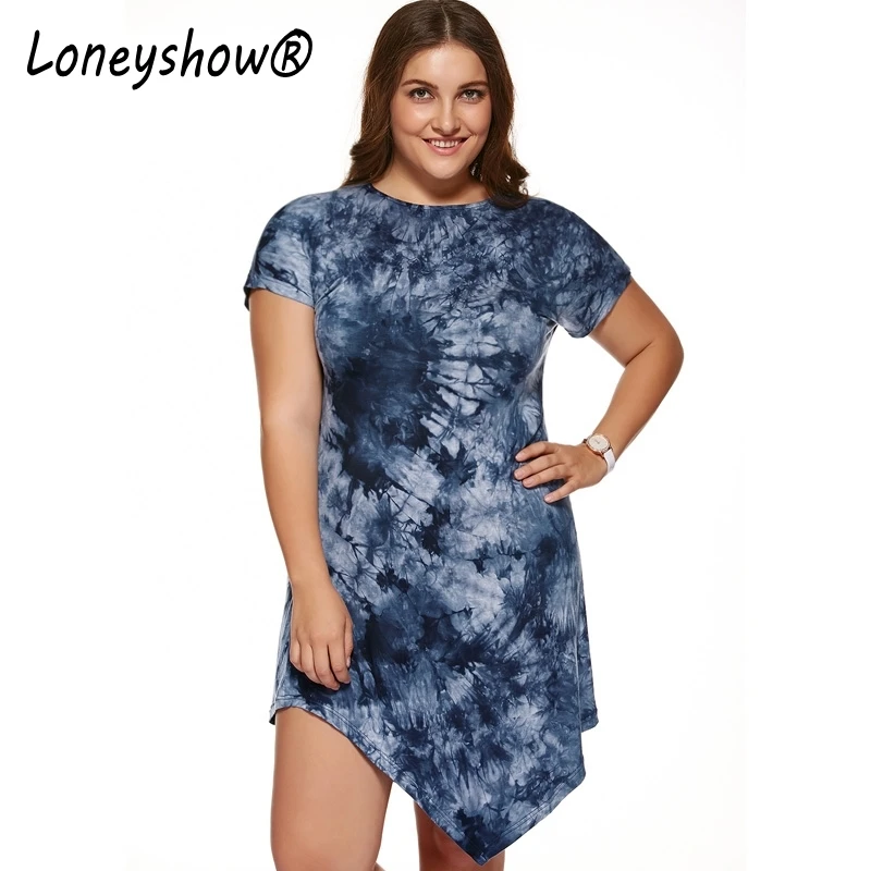 Loneyshow 2018 Лето Для женщин Асимметричный мини-платье короткий рукав с круглым