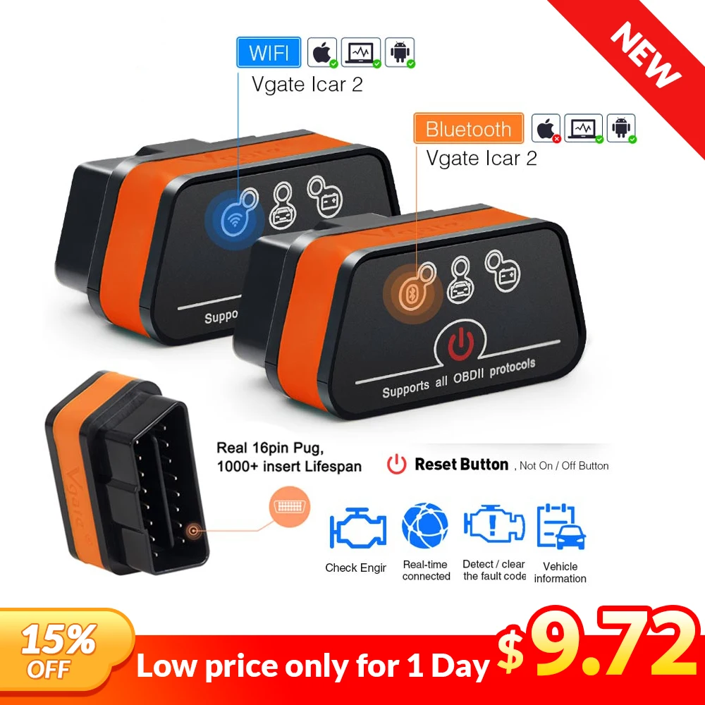 

Vgate icar2 Bluetooth/Wifi OBD2 Diagnostic-tool ELM327 Bluetooth/wifi OBD 2 Scanner Mini ELM327 for android/PC/IOS Code Reader