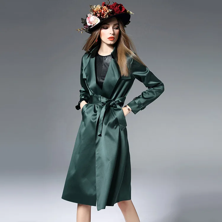 En Qgl 2019 Européen Femmes Black Porter De Manches Longue Longues Sac Et Lâche Cravate Américain À Tranchée Vêtements Kelly Nouvelle green v05rqv