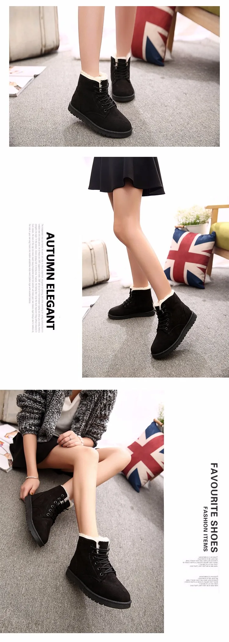 2016 Winter Woman Boots Lace-up Solid Flat Ankle Boots Casual Round Toe Woman Shoes Fashion Warm Plus Cotton Shoes ST903 (3)