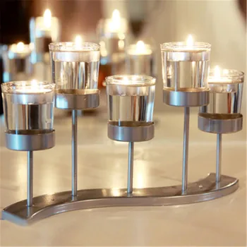 

Metal Transparent Glass Candlestick Holder Wedding Table Decor Candelabro de cristal transparente metal RT99