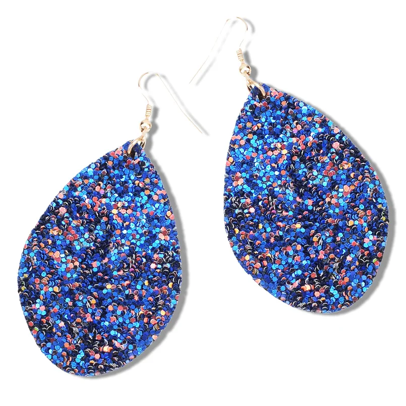 MANILAI Sequins MultiColors Leather Dangle Earrings For Women Fashion Statement Earrings Christmas Gift Wholesale