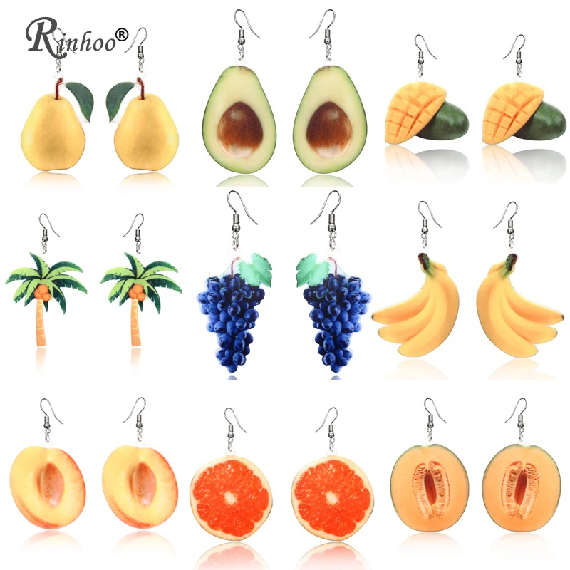 

Rinhoo Cute Fruit Earrings Banana Peaches Pear Kiwi Orange Cucumber Dragon Apple Pineapple Fruit Dangle Hook Earrings Jewelry
