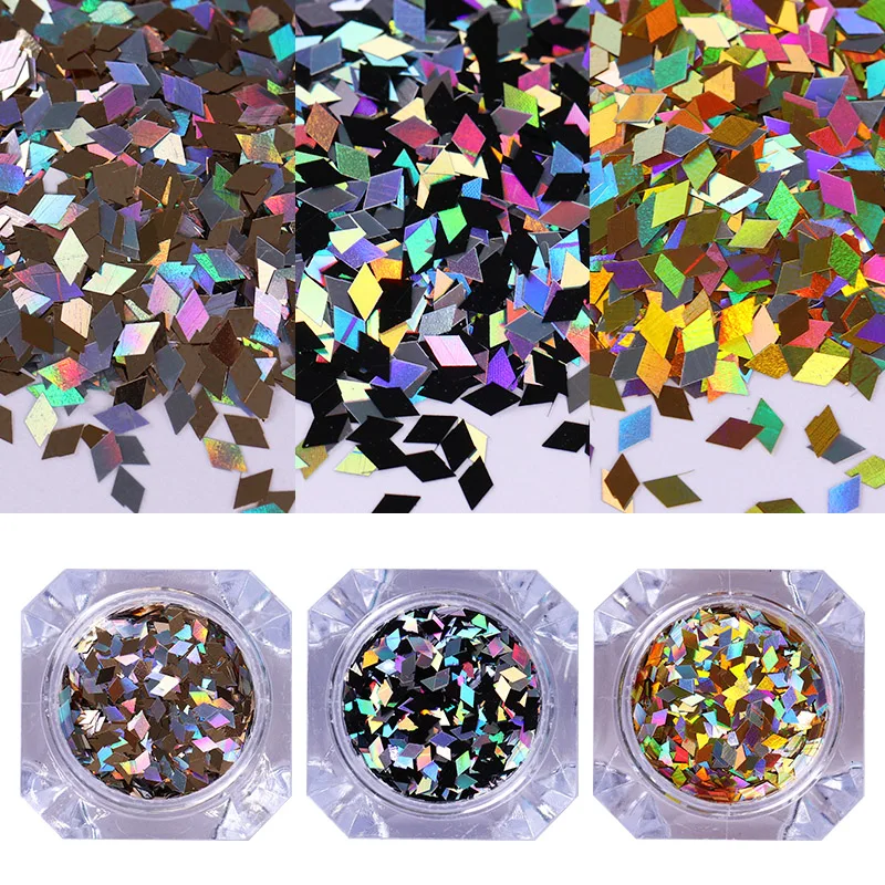 

3Pcs Holographic Nail Glitter Sequins Laser Rhombus Iridescent Flakes Paillette Tips 3D Nail Art Decoration DIY UV Gel