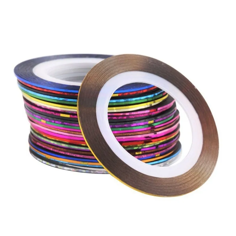 

100 pcs /set Sticker On Nail Mixed Color Rolls Striping Alternating Foil Stickers Line DIY Nail Design Stickers Laser Nail Tool