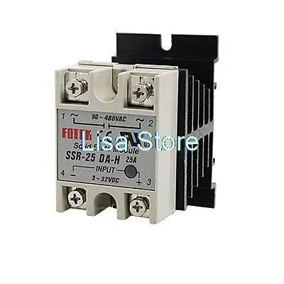 

DC-AC Solid State Relay SSR-25DA-H 25A 90-480V AC w Aluminum Heat Sink