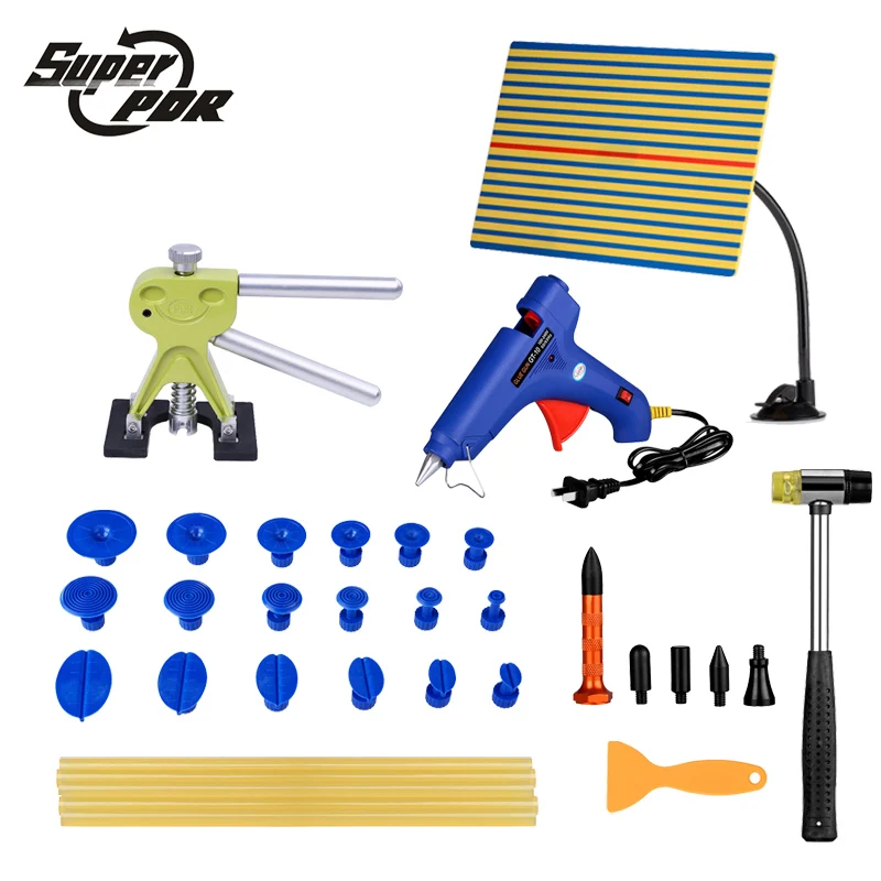 

Super PDR Paintless Car Dent Repair Tools light Reflector board glue Puller glue gun dent tabs 29pcs dent removal tools kit