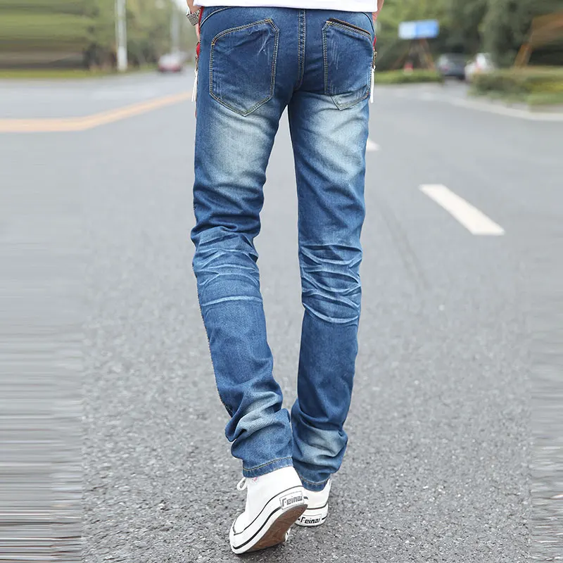 Batmo 2019 autunm male Zipper pockets blue jeans men's clothing trend slim small trousers male casual pencil pants