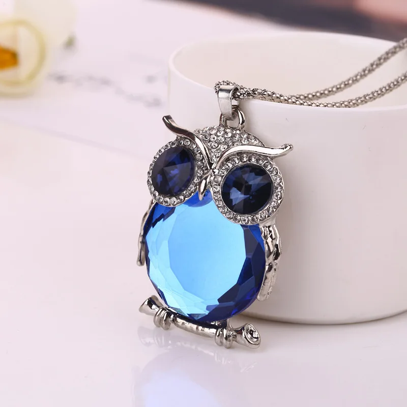

Fashion Rhinestones Crystal Necklaces Design Owl Pendant Necklace Women Sweater Chain Jewelry Clothing Accessories Dropshipping