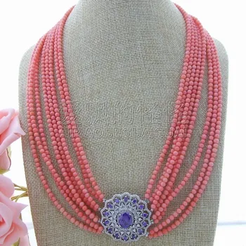 

N160106 21'' 8 Strands Pink Coral Necklace