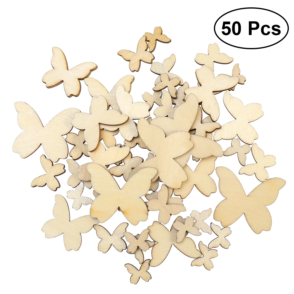 50pcs Mixed Size Wooden Butterflies Craft Embellishments MDF Wooden