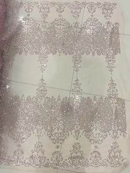 

Newest Cyndi-1010207 african tulle mesh fabric sparkly glued glitter sequins lace fabric for party dress