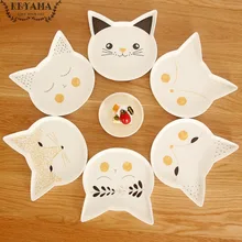 1Pcs KEYAMA Cartoon foxes&cats series of ceramic salad plates fruit plates Kitchen decorative cake pans Kids breakfast plates