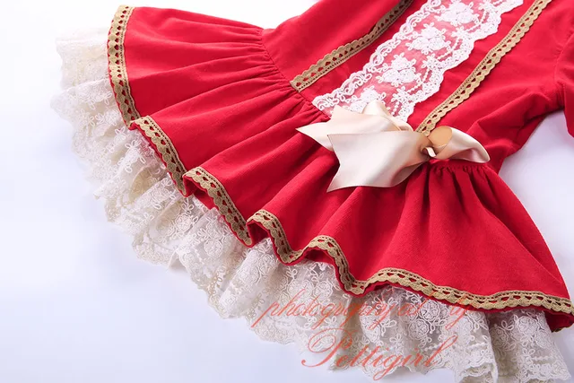 Red Girls Dress With Lace Headwear
