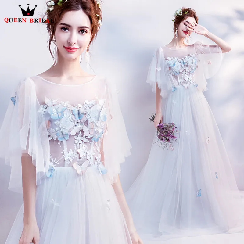 

QUEEN BRIDAL Evening Dresses 2018 New A-line Cap Sleeve Flowers Appliques Formal Long Evening Gowns Vestido De Festa LS31