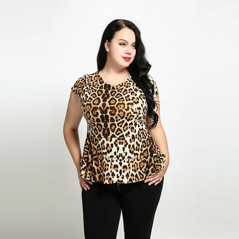 Sexy Plus Size Women Tops Leopard Printed 2018 New Fashion Zipper O