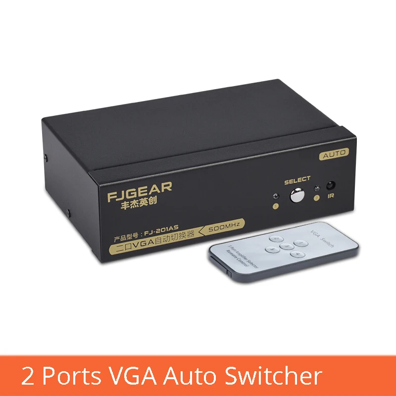 

2-port VGA HD smart switcher 2 in 1 out with remote control switch computer projector display converter FJ-201AS