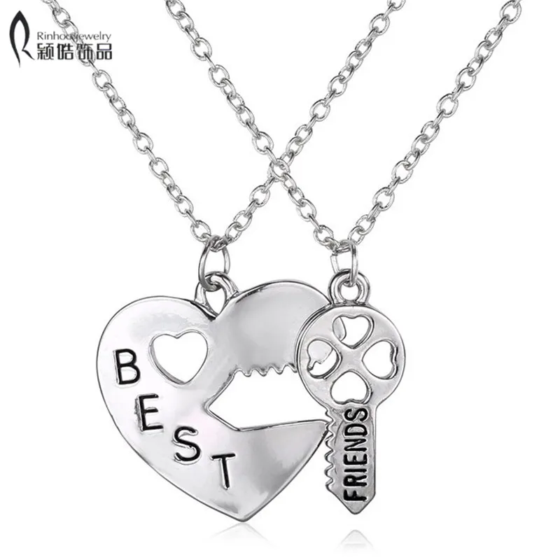 

2P Vintage Puzzle Pendant Necklace Handstamped Best Friends Jewelry Personalized Gifts Charms Couple Friendship Necklaces