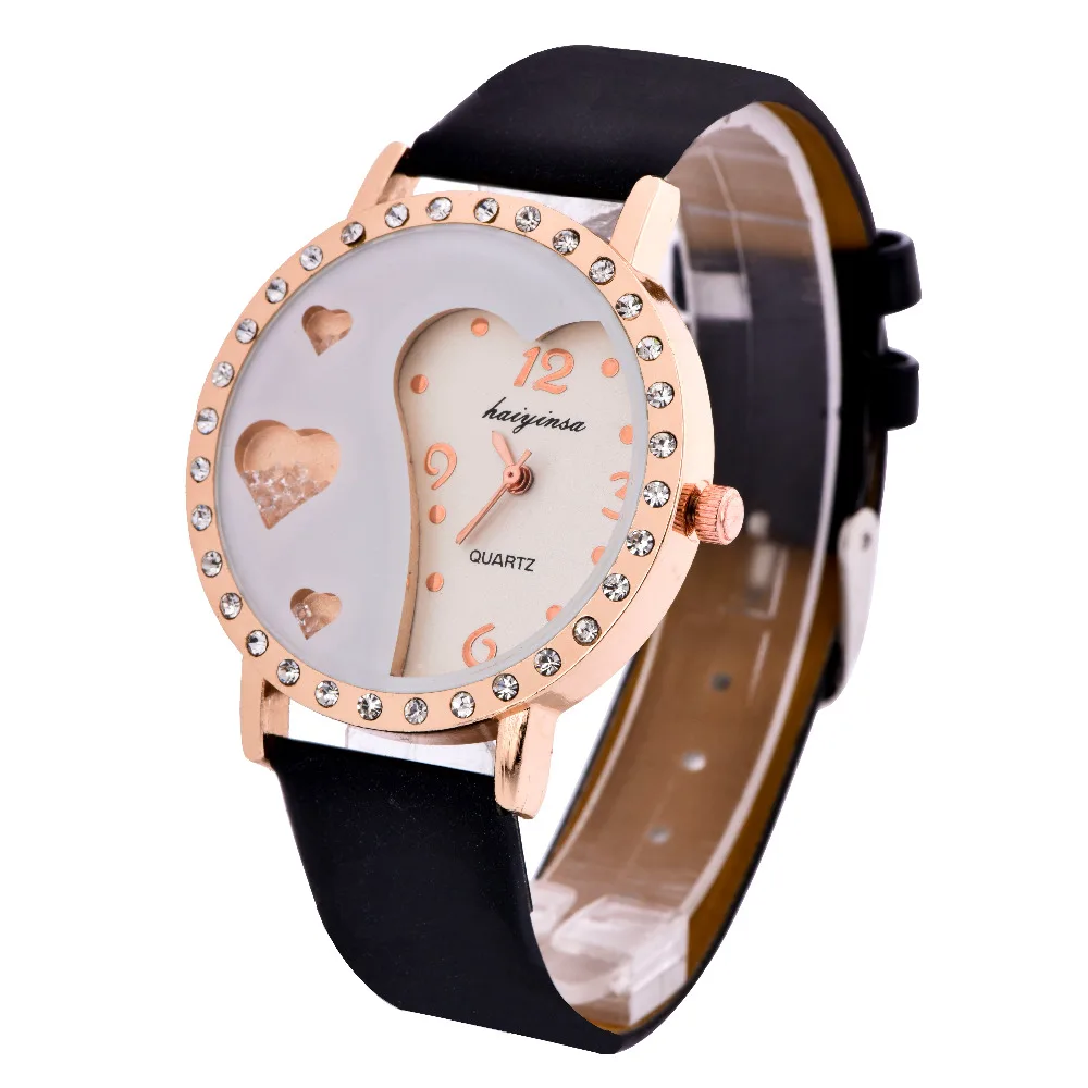 

New Wholesale Fashion Quicksand Love Heart Watch Women Ladies Hour Quartz Wristwatches Fashion Woman Dress Rhinestone Watches