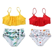 Swimwear Women Print Push-up Floral Ruffle Surf Suit Swimsuit Two-pieces Set Bikini Bathing Swimming Plus Size Swimwear Pro plus size print ruffle bikini set