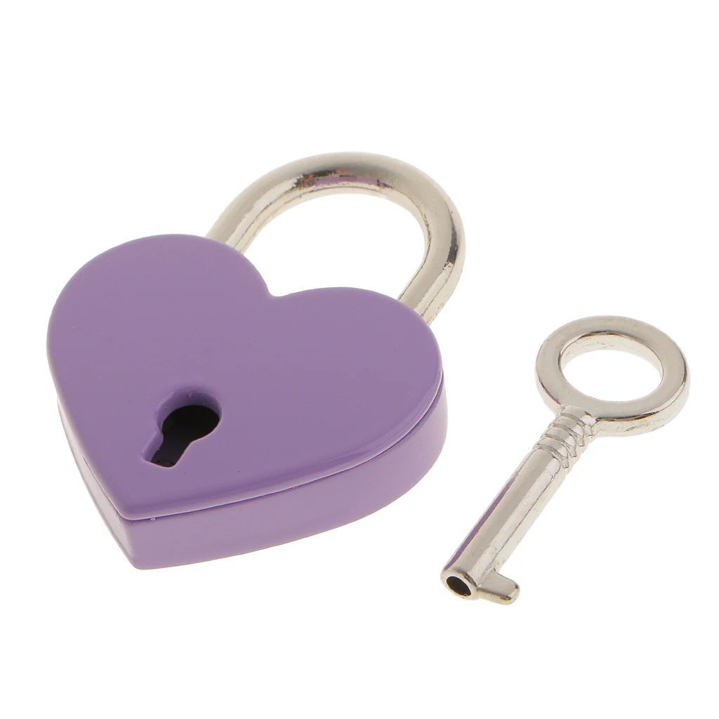 Classic Heart Padlock Jewelry Boxes Lock Set Padlock for Lovers Purple M