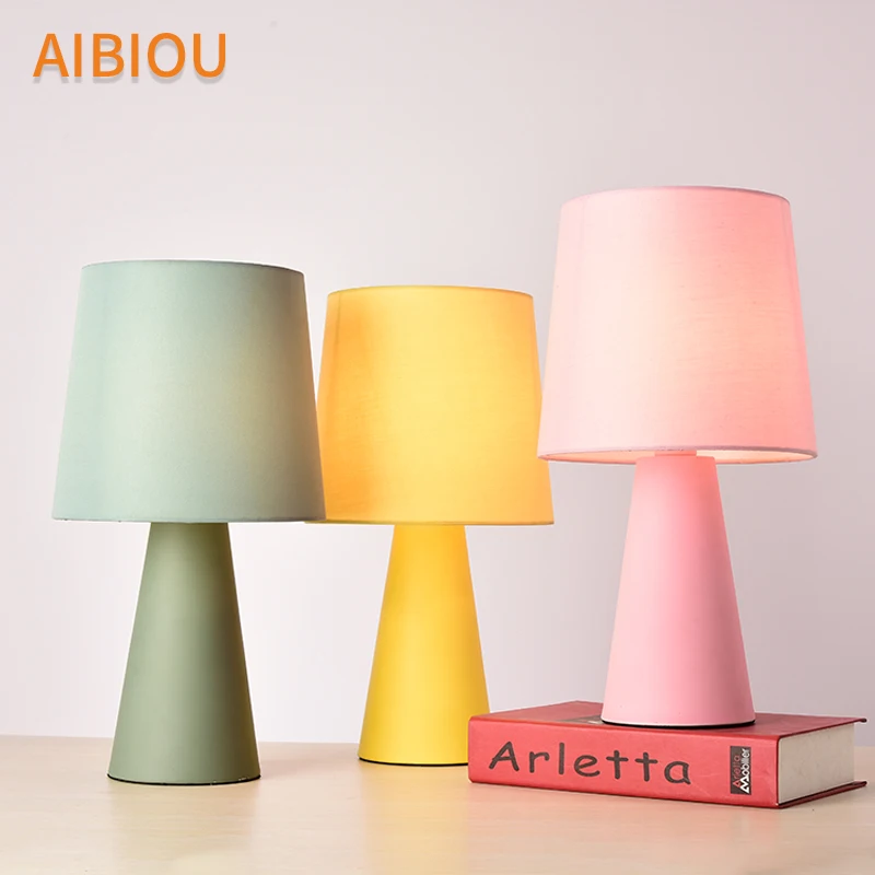 

AIBIOU LED Table Lamps With Cloth Lampshade Colorful Bedside Lighs For Bedroom E27 Hotel Desk Light Fabric Home Lighting