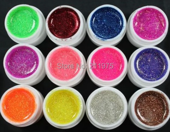 

12 PCS Mix Color Glitter UV Gel Builder for False Tips Acrylic Nail Art Kit Set