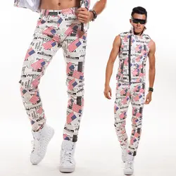 Личность мужские кожаные узкие брюки Для мужчин модно повседневные штаны Nightcub бар певица мужской сценический костюм в стиле хип-хоп