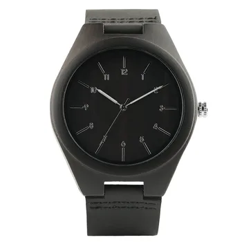 

Black Cool Nature Wood Arabic Number Men Quartz Wrist Watch Analog Casual Brown Genuine Leather Band Strap Sport Clock Gift
