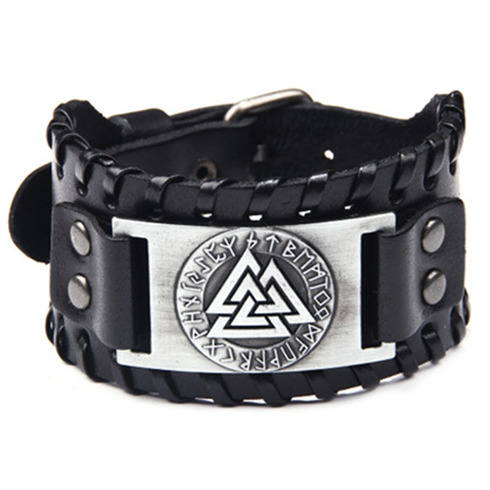 Викингов символ Valknut нордические руны кожаный браслет викингов амулет